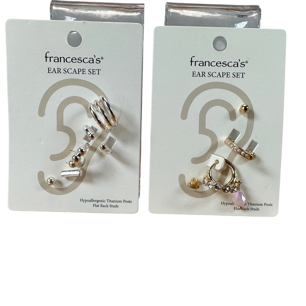 Francescas Ear Scape Set Silver Gold Tone Titanium Posts Earrings Lot of 2